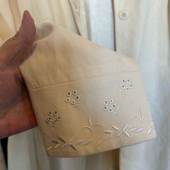 Travis Ayers Embroidered Eyelet Detail Cream Beige Linen Blazer 16 - Picture 5 of 9